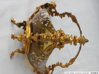 Henkel Jardiniere Glas Böhmen Gold Bronzekorpus 1840
