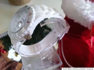 Trend Armbanduhr weiss Silikon Uhr Damen Herren Ice Design Style Watch