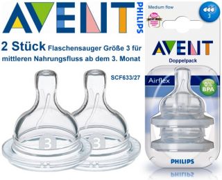 Philips AVENT 2x Flaschensauger Größe 3 (SCF633/27) 3 Loch Sauger
