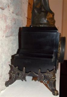 alte schwere 54cm Kaminuhr Bronze und Marmor TänzerinSkulptur