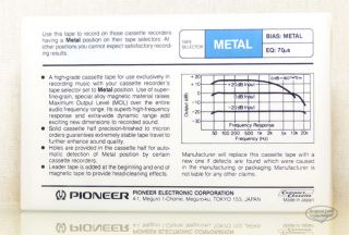 PIONEER M1 60 Type IV 1982 metal position audio Kassetten tape