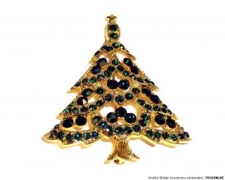 Entzückende Brosche großer Weihnachtsbaum dunkelgrün vergoldet
