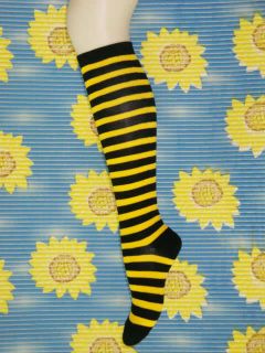 New Womens Stripe Yellow Black Knee High Socks b030