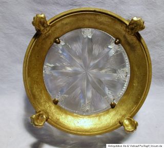 Uralt Kristall Glas Schale Anbietschale Messingeinfassung um 1900