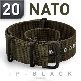 NATO STRAP  20   khaki   st.steel blackened  military textile watch