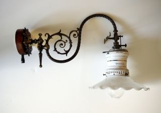 original Jugendstil Gaslampe ca 1880 mit Graetzinlicht Wandlampe