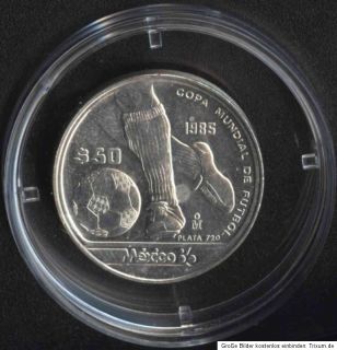 Silbergedenkmünze Mexico 1986 50 Pesos  Fußball WM 86