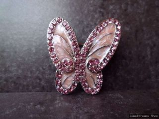 Metall Brosche Schmetterling Rosa mit Strasssteine Modeschmuck