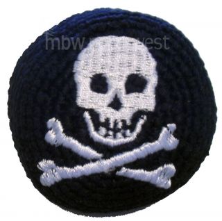 HACKY SACK GUATEMALAN FOOTBAG EMBROIDERED SCULL BLACK & WHITE, JOLLY
