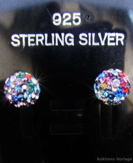 925 Silber Multicolor Kugel Ohrstecker mit Swarovski Steinen