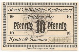 Notgeld,Preußen,Oebisflede Kaltendorf,10 Pfennig
