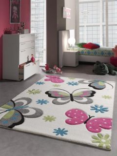 Kinder Teppich Kinderteppich Schmetterling 3 Größen creme weiß pink