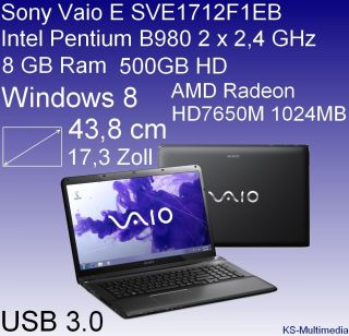 Sony Vaio E SVE1712F1EB 43,8 cm Notebook, 8GB RAM,Intel B980, HD7650M