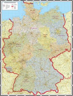 Laminiert, gerollt: Straßenkarte Deutschland mit Bundesländern by