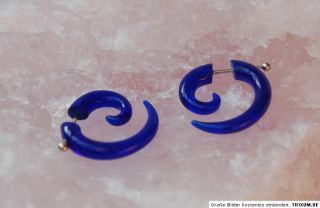 Fake Plug Piercing Spirale Sichel Bones Ohrring blau Edelstahl Kugel 6