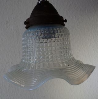 antike Jugendstil Deckenlampe Opalin Glas blau