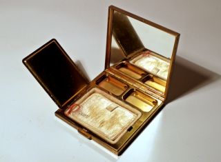 schöne alte Spiegeldose Schminkdose Volupté USA Etui Goldfarben Make