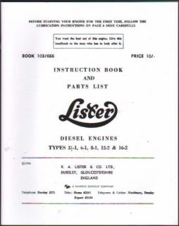 Lister CS. Diesel Stationary Engine Instruction/Parts