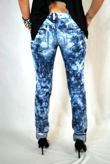 HOT Jeans,Acid moonwashed,Röhre,Hüftjeans,Low Rise,Blau