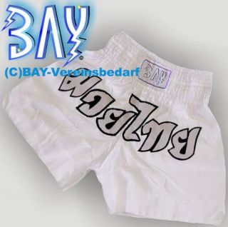 BAY® Thaiboxhose Muay Thai Hose Shorts Short weiss silber grau Hosen