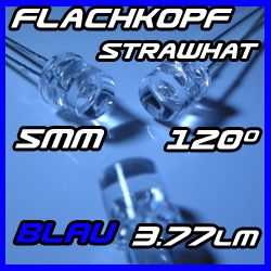 10 5mm Flachkopf Flattop LED BLAU 120° 4Lm BLAUE LEDs