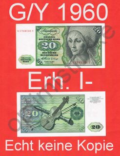 20 DM Schein 1960 G Y Note D Mark TOP Banknote fast Kassenfrisch