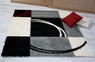 Teppich Shaggy Muster,schwarz,weiß,grau,rot 133x170 NEU