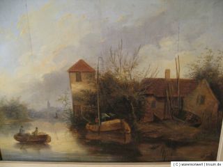 Gemälde Flusslandschaft Öl auf Holz dat. monogrammiert DS 1858