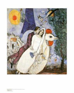 Kunstdruck Poster Marc Chagall Brautpaar mit Eiffelturm