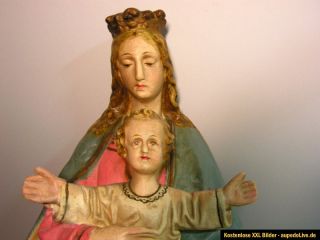Große, alte Maria mit Kind, Mutter Gottes, Madonna, farbig bemalt, ca