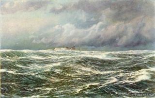 Sturm Damfpschiff Dampfer Biscaya Welle Kunstdruck 1927