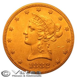 USA 10 Dollar Liberty 1882 Eagle Coronet Head Gold