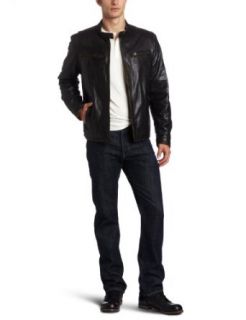 Levis Mens Leather Racer Jacket Clothing