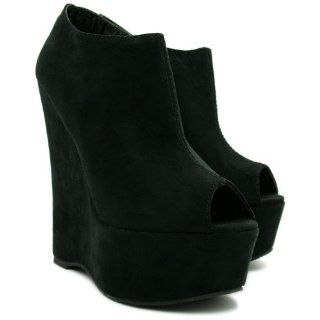 Style Peep Toe Wedge Platform Boots Nicole Black US Sz 10 Shoes