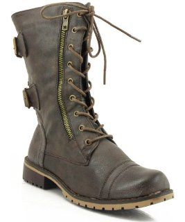  Nature Breeze Lug 12 Women Lace Up Military Boot BROWN: Shoes