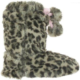 Fur Boot With Tie & Poms Girls Indoor Slipper Pink Combo 12/13: Shoes