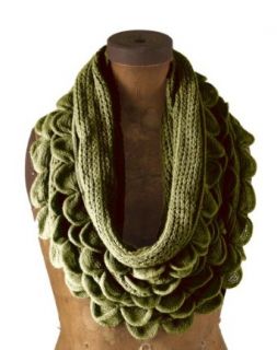 Fennco Oversized Ruffle Knitted Infinity Scarf   (olive