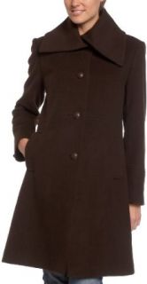 Womens Single Breasted Envelope Collar Walker, Espresso, 16: Clothing