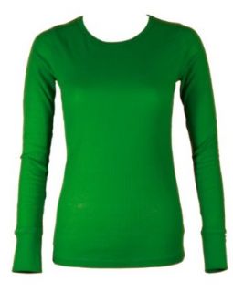 Ladies Green Long Sleeve Thermal Top Crew Neck Clothing