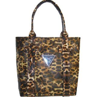  Guess Rhinestones Karina Animal Print Leopard Tote Handbag: Shoes
