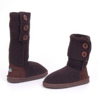 Crochet Sweater Boots Flats Mid Calf in 2 Colors (8, Brown) Shoes