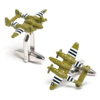 Army Green P38 Lightning Aircraft Cuff Links   1 Pair