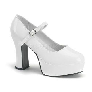 Chunky Heel Mary Jane Platform Pump White Patent: Shoes