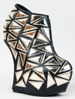 Geometric Pattern Platform Heel Less Wedge Ankle Boot Bootie: Shoes