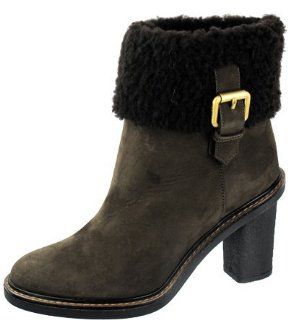  Fendi Yorkshire Suede Shearling Trim Mid Heel Ankle Boot Shoes