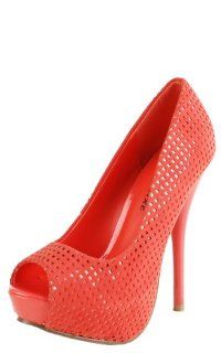 Imagey Perforated Velvet Peep Toe Pumps CORAL Shoes
