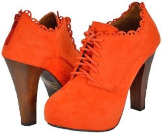 Qupid Puffin 34 Orange Faux Suede Women Ankle Boots Shoes