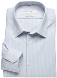 Mens Premium Corded Stripe Dress Shirt, Blue, 16 32/33: Clothing