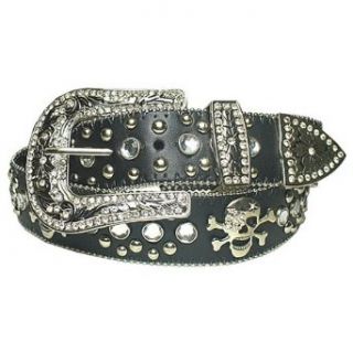 com New Black Rhinestone Studded Skull Leather Belt L 38 40 Clothing