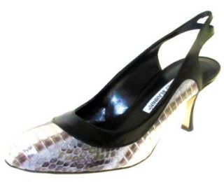 Printed Snakeskin Mid Heel Slingback Pump   Black/Grey   40.5 Shoes